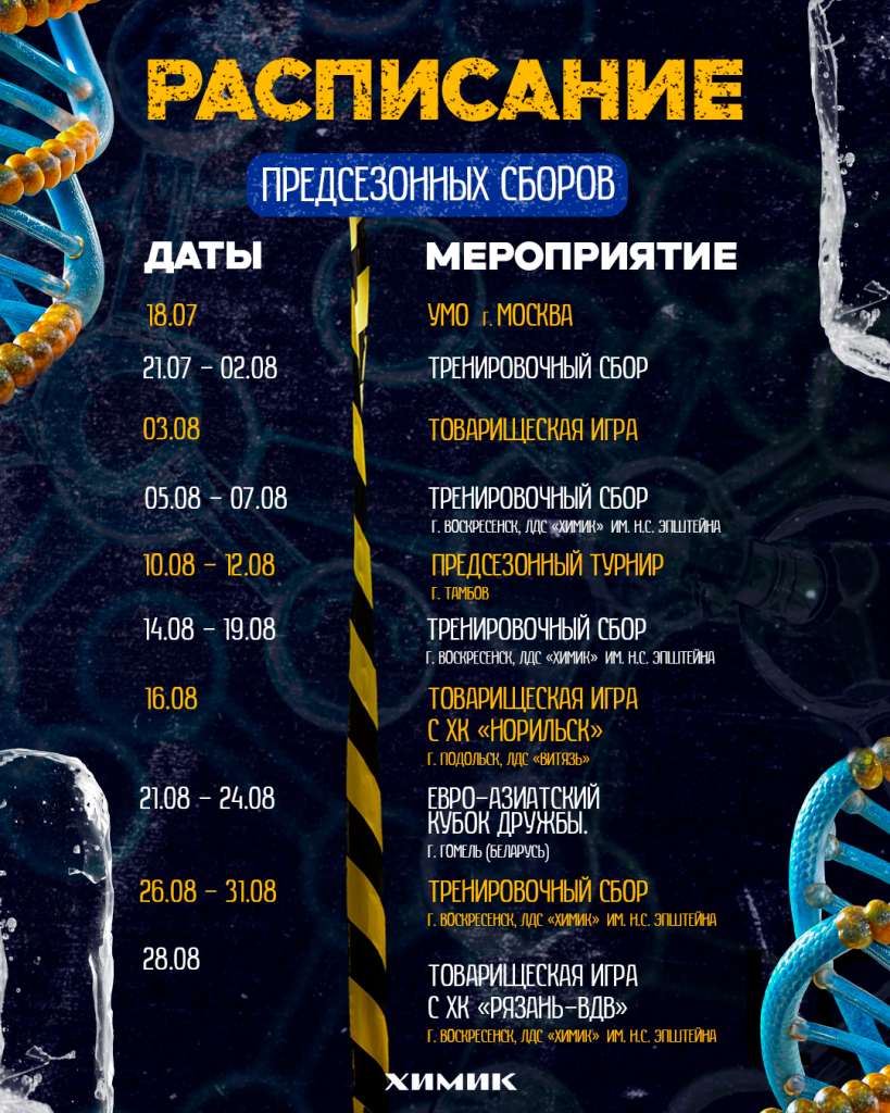 Межсезонье для воскресенского «Химика» стартует 21 июля