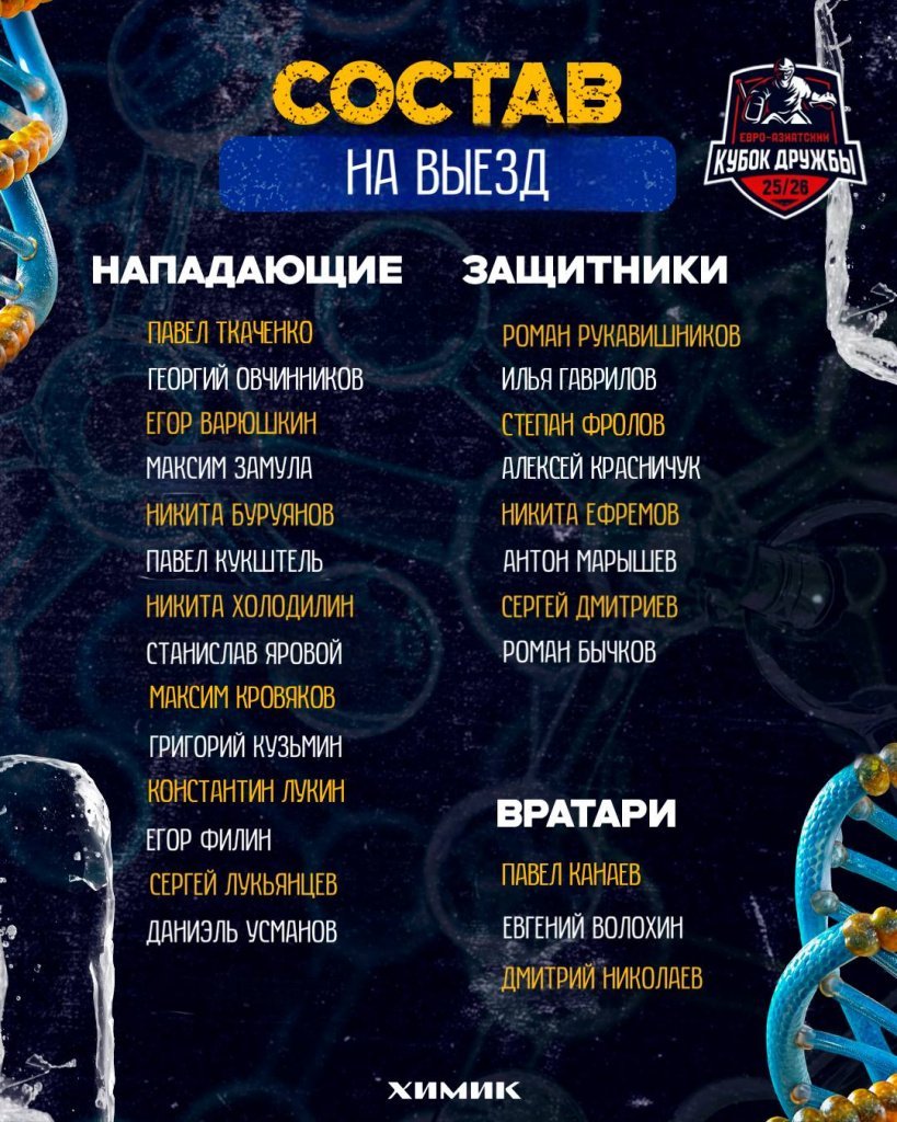 Состав «Химика» для участия в Евро-Азиатском Кубке Дружбы